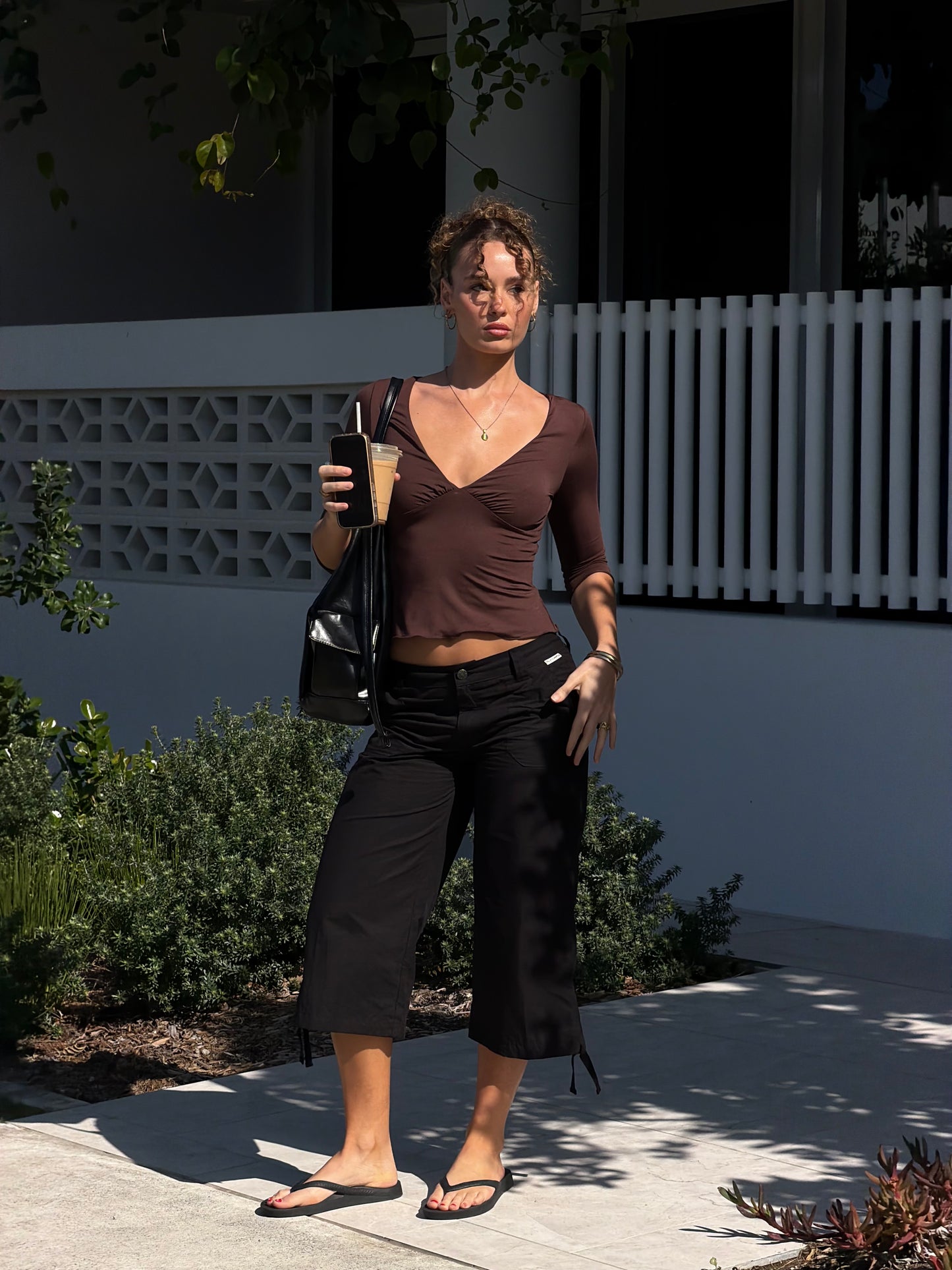 Blair 3/4 V-neck Crop - Chocolate