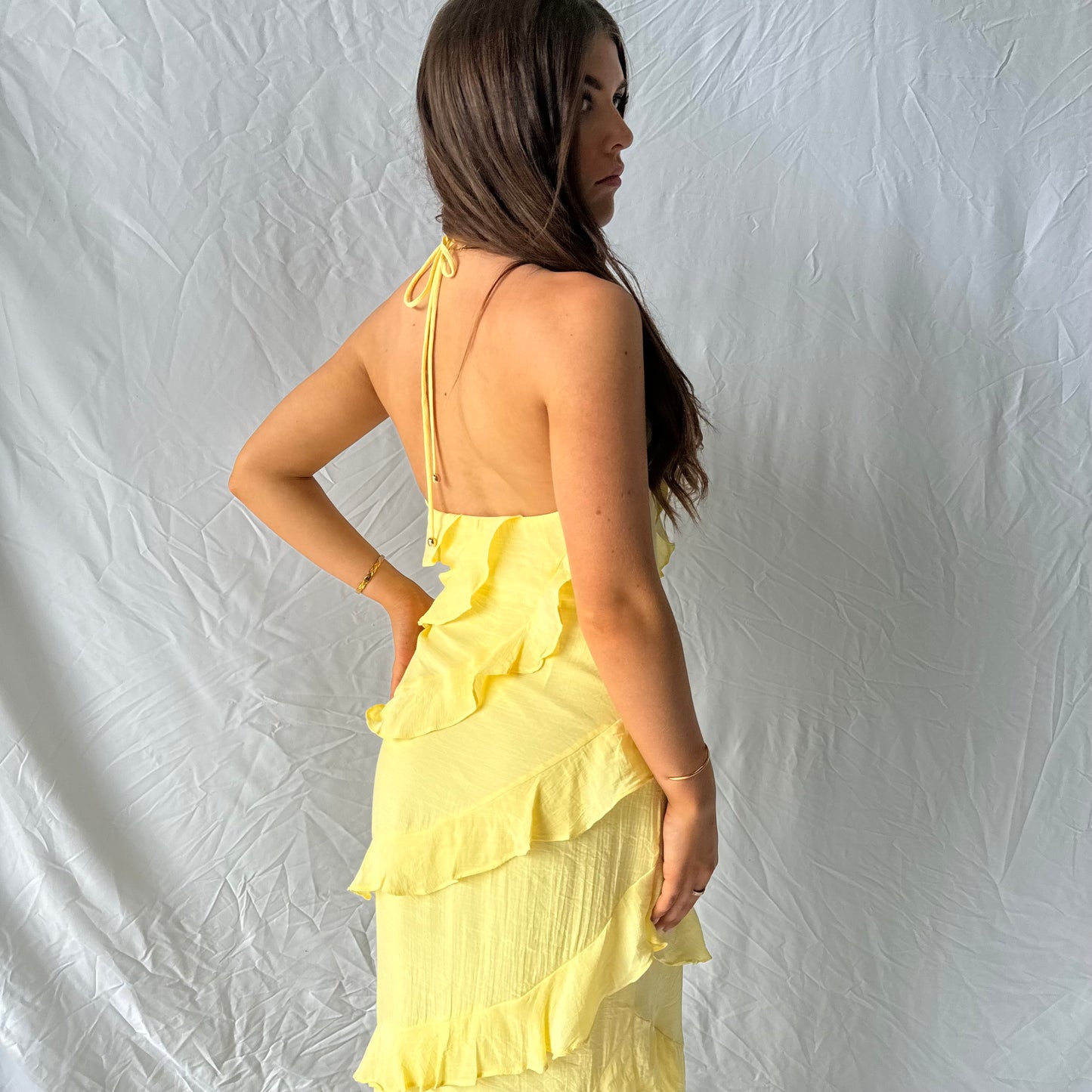 Blossom Ruffle Maxi Dress - Lemon