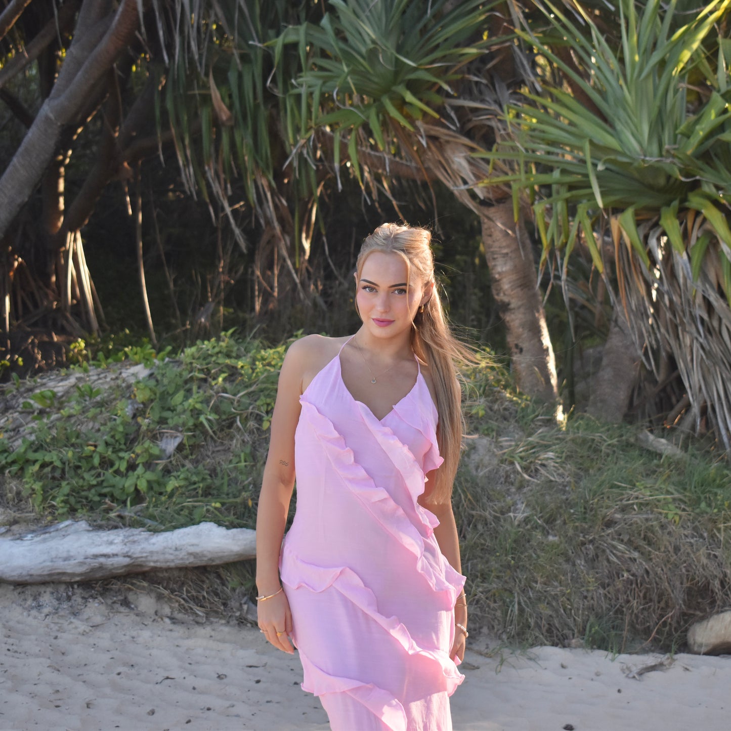Blossom Ruffle Maxi Dress - Baby Pink