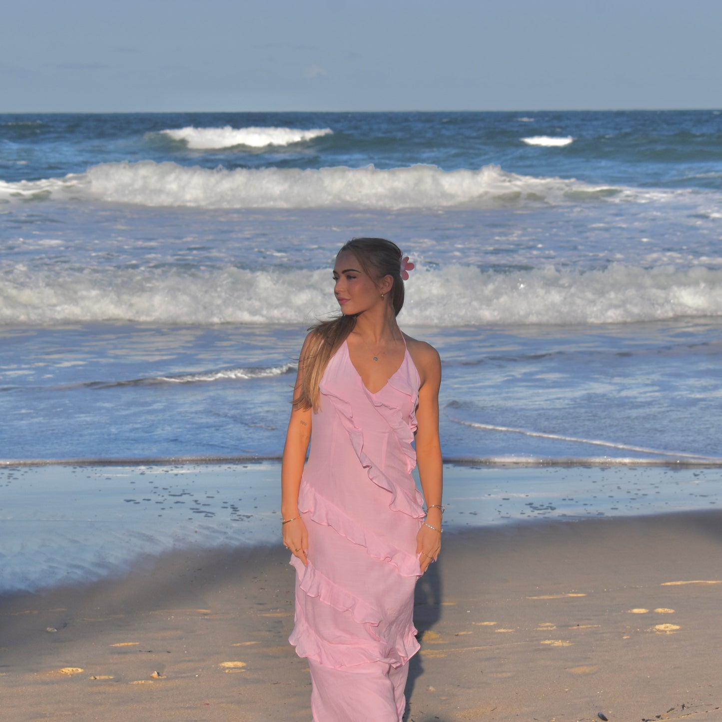 Blossom Ruffle Maxi Dress - Baby Pink