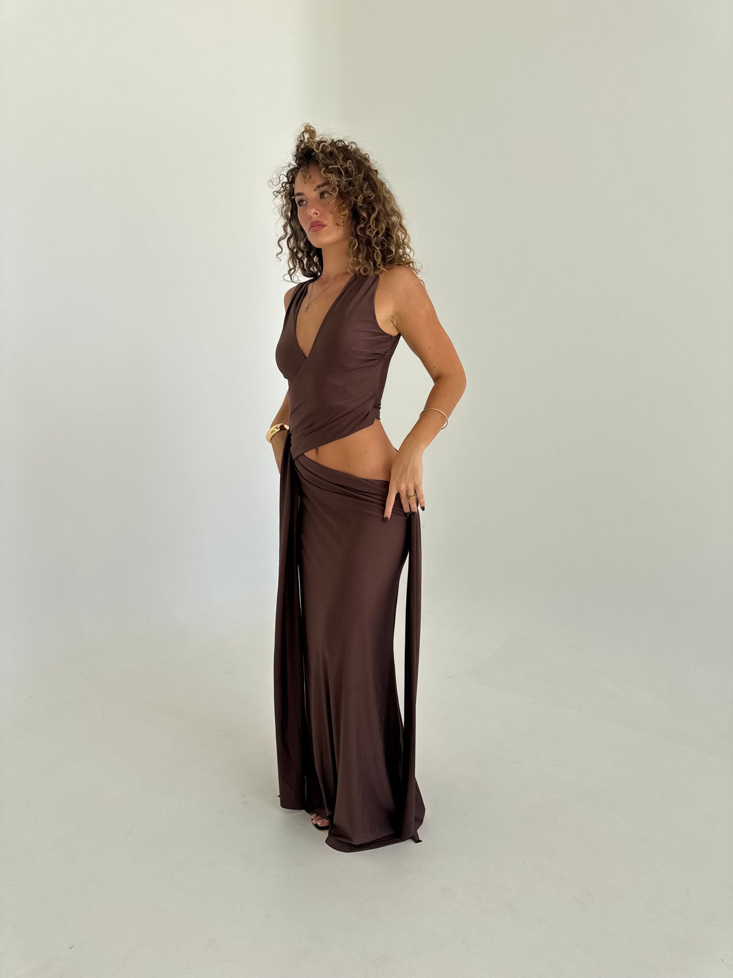 Muse Deep Plunge Maxi Dress - Bitter Chocolate