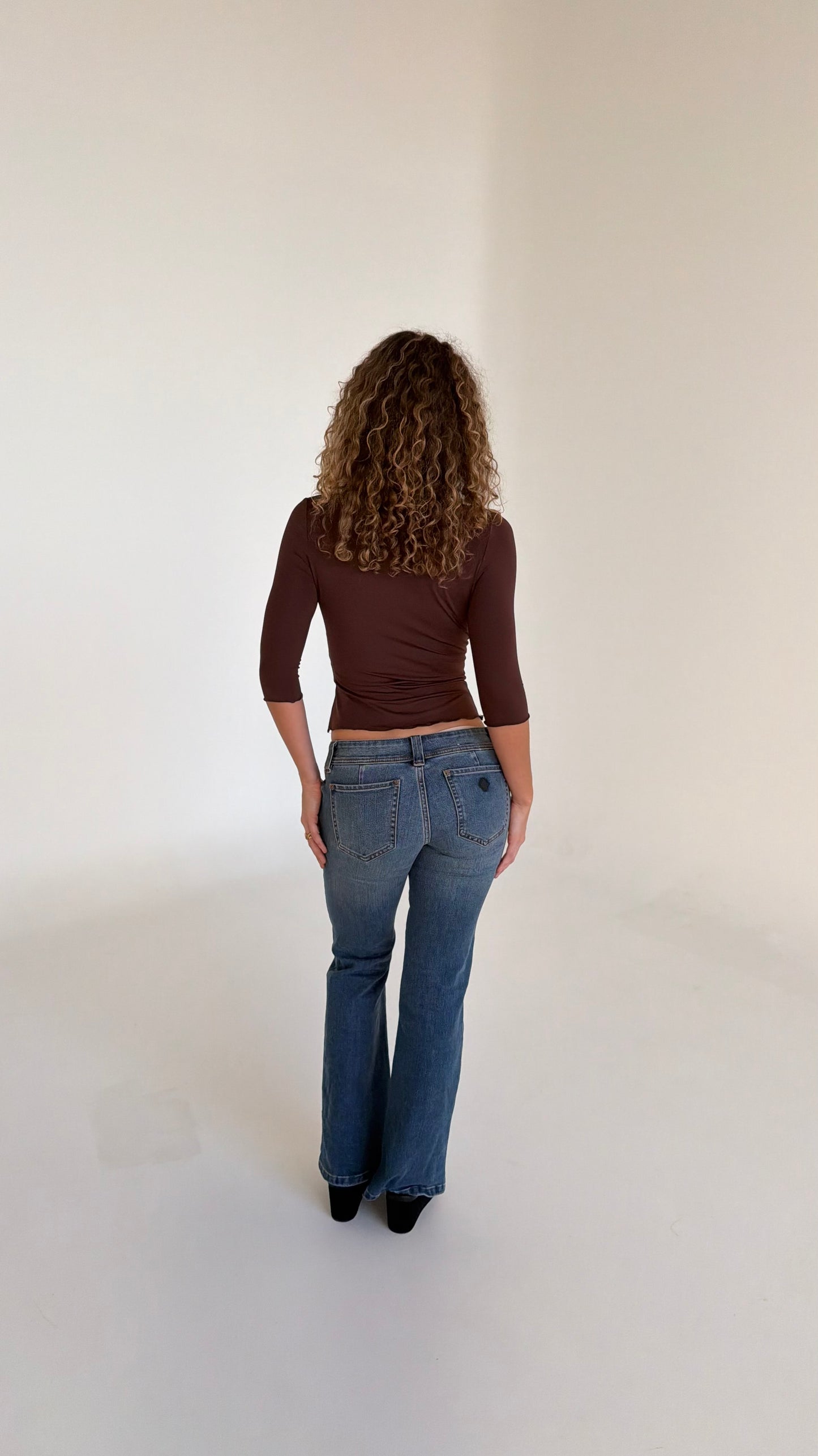 Blair 3/4 V-neck Crop - Chocolate