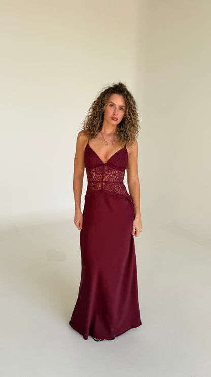 Selene Lace Maxi Dress - Wine