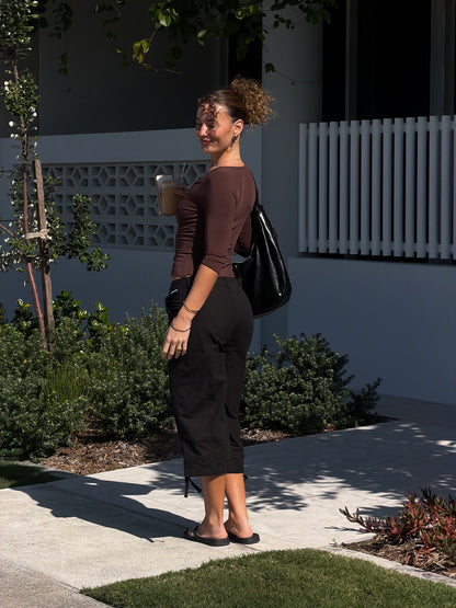 Blair 3/4 V-neck Crop - Chocolate