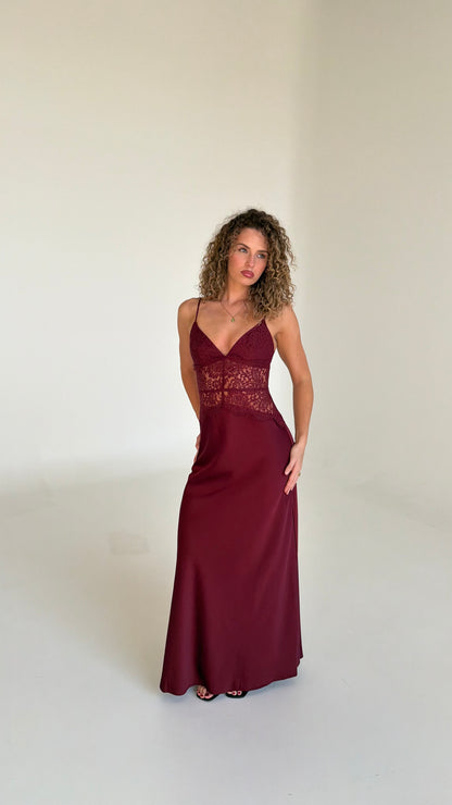 Selene Lace Maxi Dress - Wine