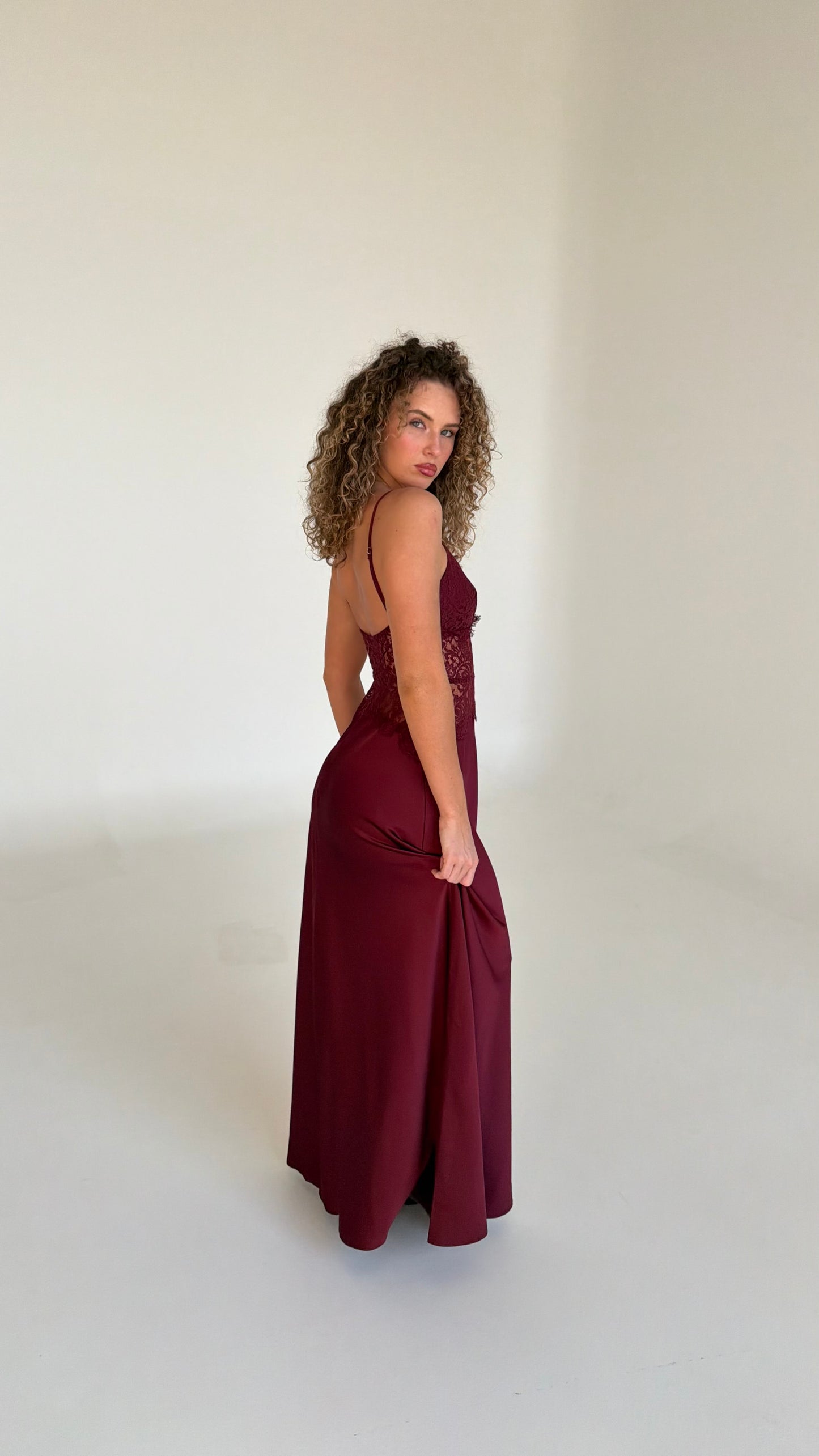 Selene Lace Maxi Dress - Wine