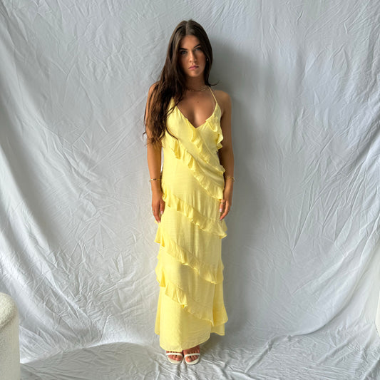 Blossom Ruffle Maxi Dress - Lemon