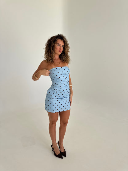 Siren Polka Dot Mini Dress - Blue & Chocolate