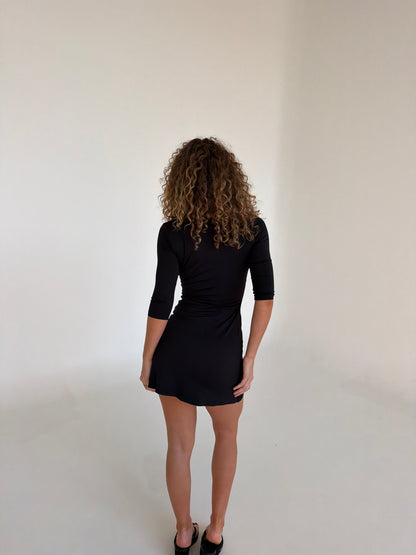 Isla 3/4 Sleeve Mini Dress - Black