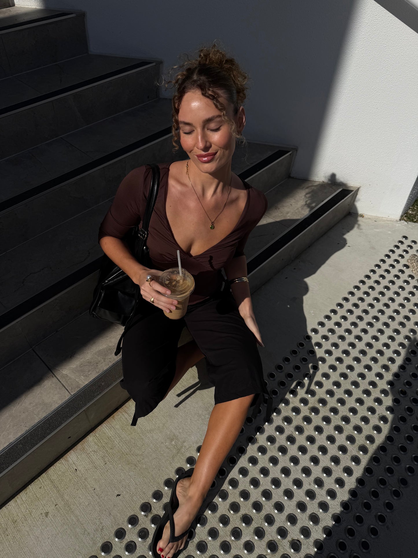 Blair 3/4 V-neck Crop - Chocolate