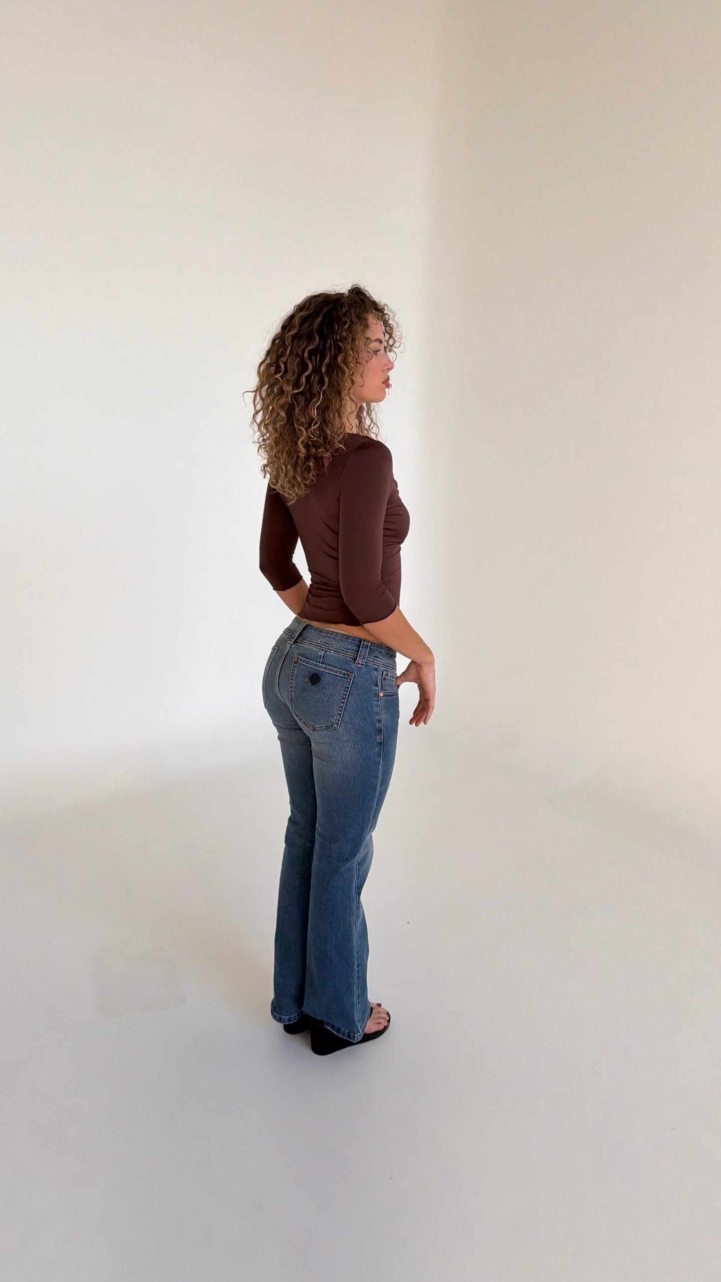 Blair 3/4 V-neck Crop - Chocolate