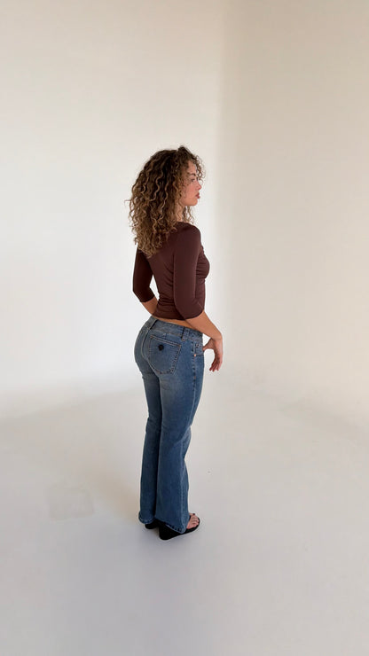 Blair 3/4 V-neck Crop - Chocolate