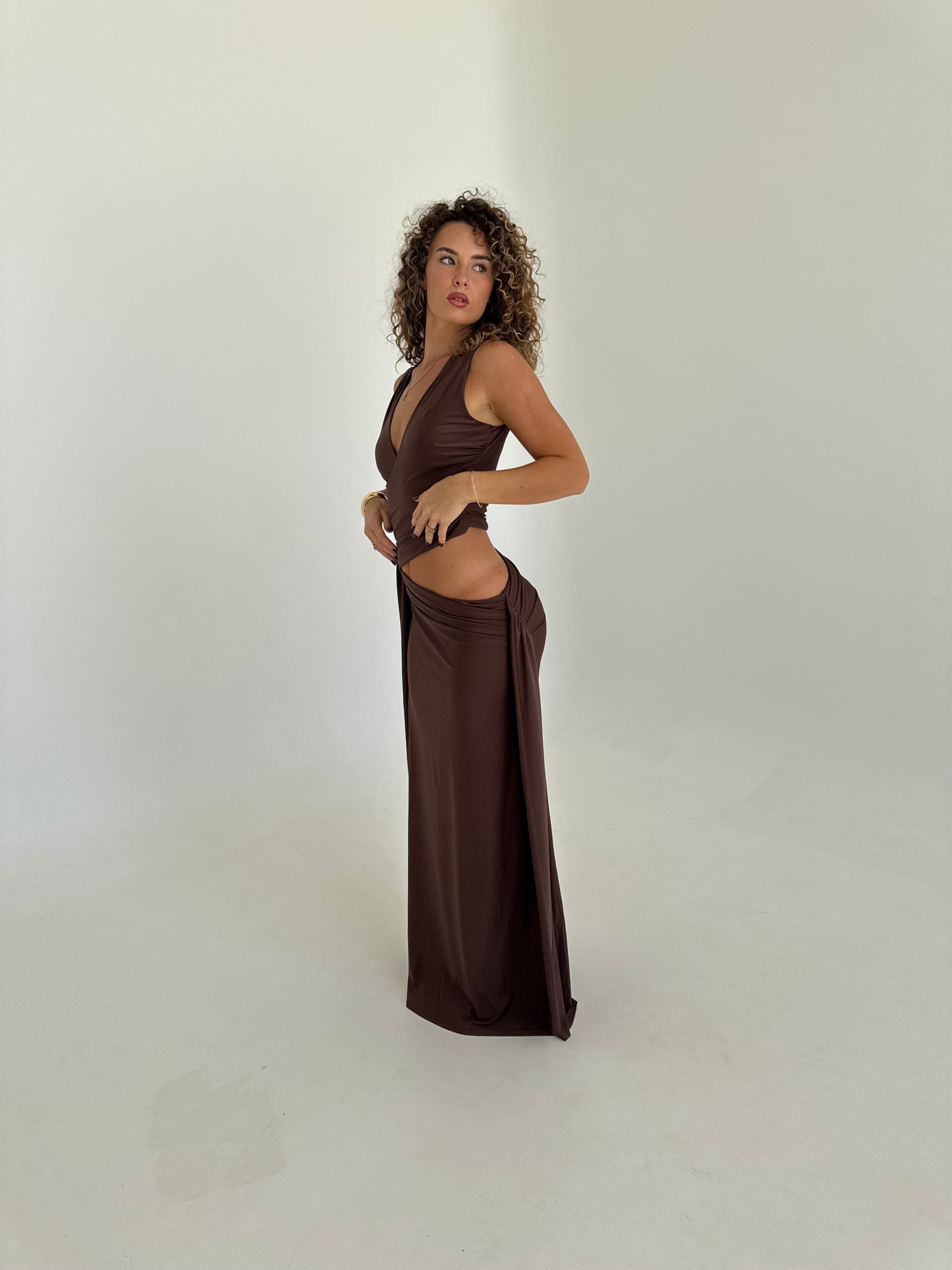 Muse Deep Plunge Maxi Dress - Bitter Chocolate