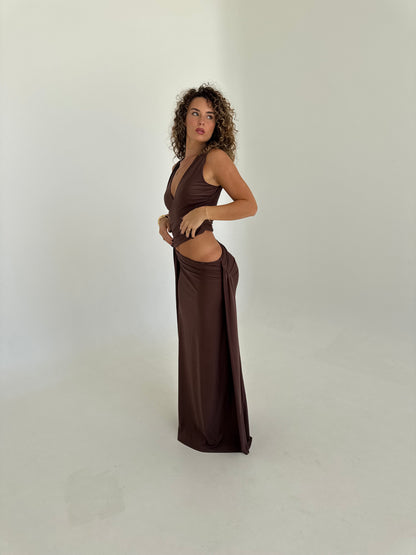 Muse Deep Plunge Maxi Dress - Bitter Chocolate