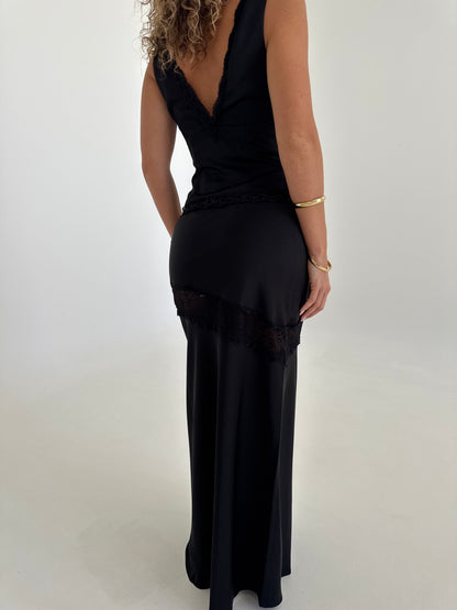 Angel Lace Trim Maxi Skirt - Black