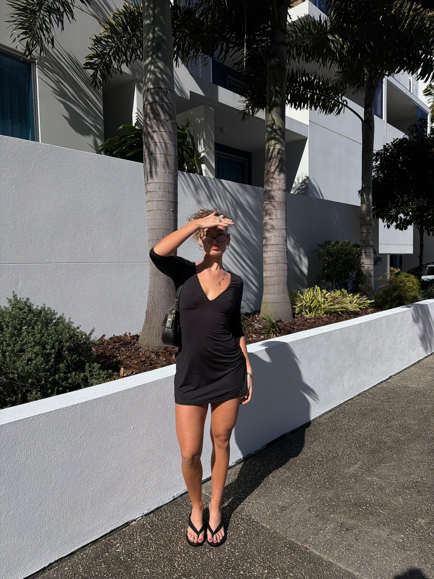 Isla 3/4 Sleeve Mini Dress - Black