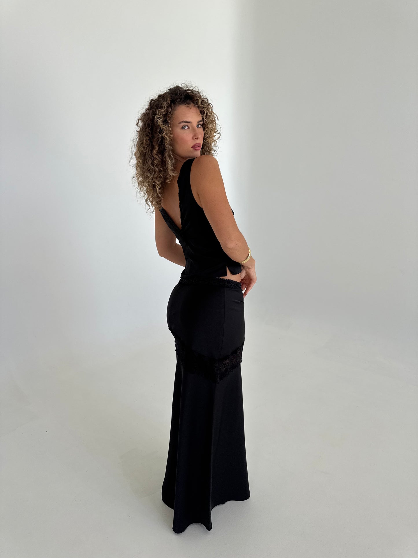 Angel Lace Trim Maxi Skirt - Black