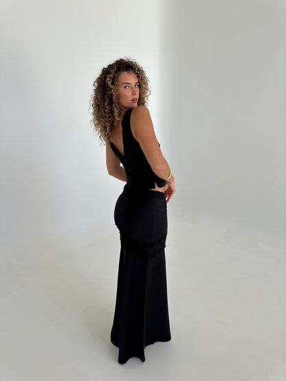 Angel Lace Trim Maxi Skirt - Black