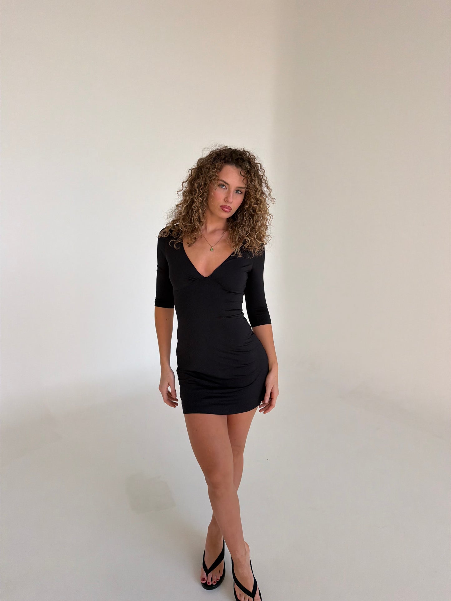 Isla 3/4 Sleeve Mini Dress - Black