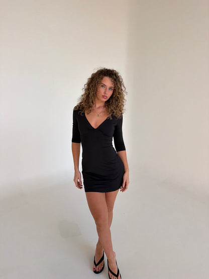 Isla 3/4 Sleeve Mini Dress - Black