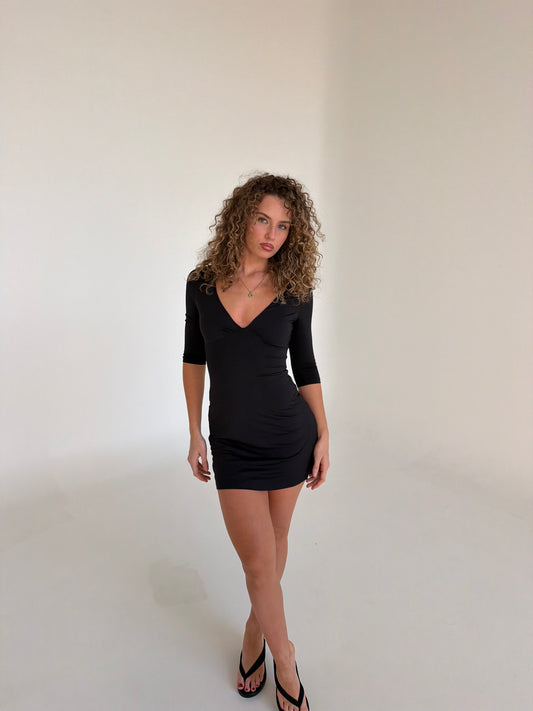 Isla 3/4 Sleeve Mini Dress - Black