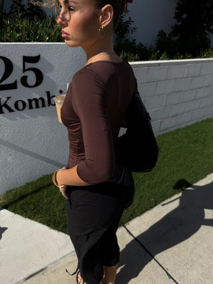 Blair 3/4 V-neck Crop - Chocolate