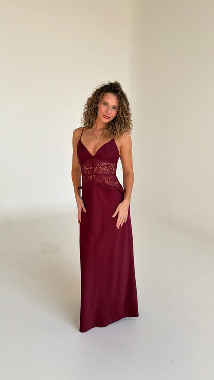 Selene Lace Maxi Dress - Wine