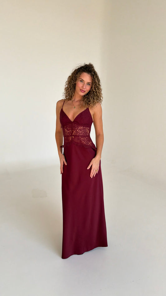 Selene Lace Maxi Dress - Wine