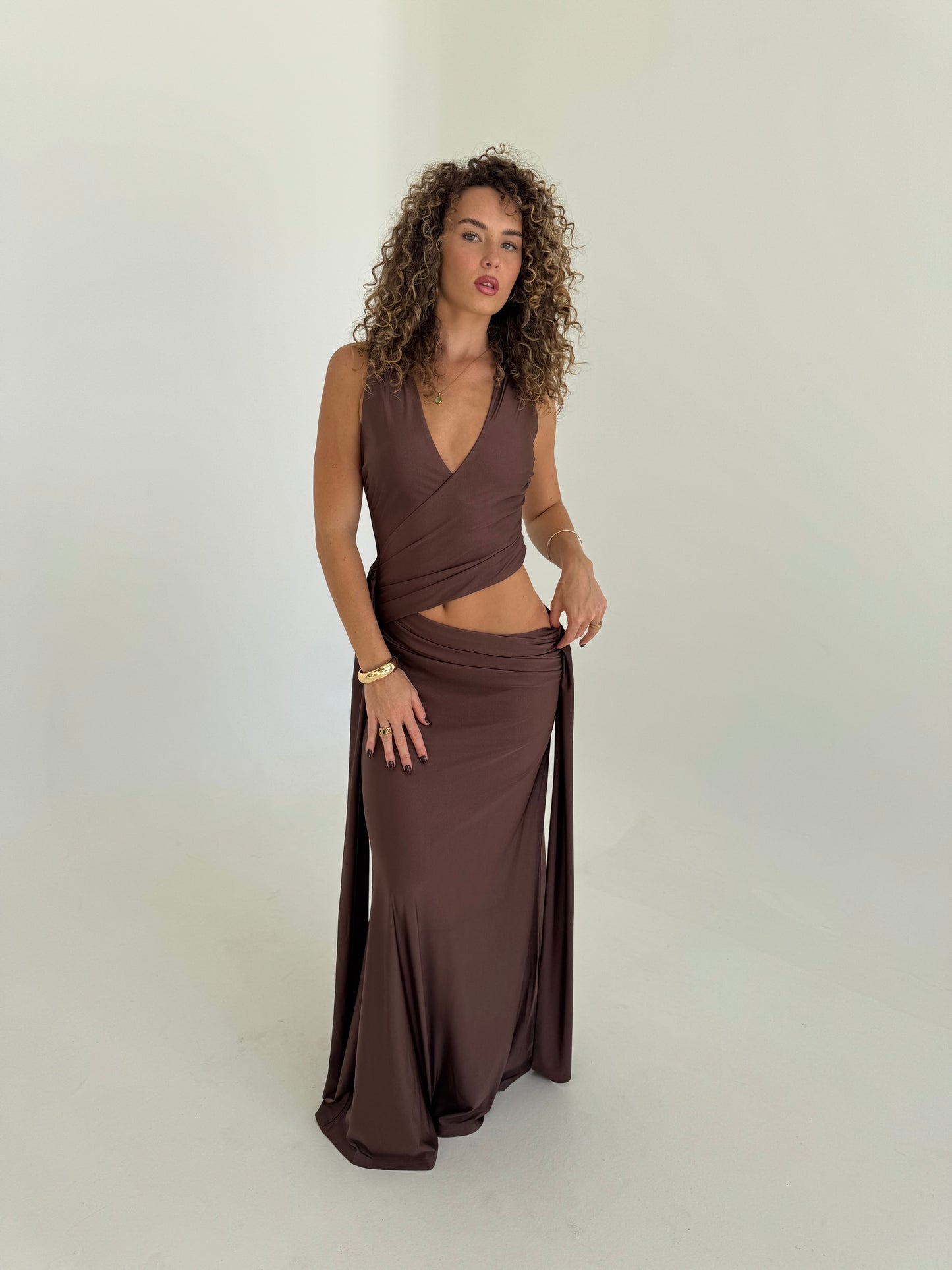 Muse Deep Plunge Maxi Dress - Bitter Chocolate