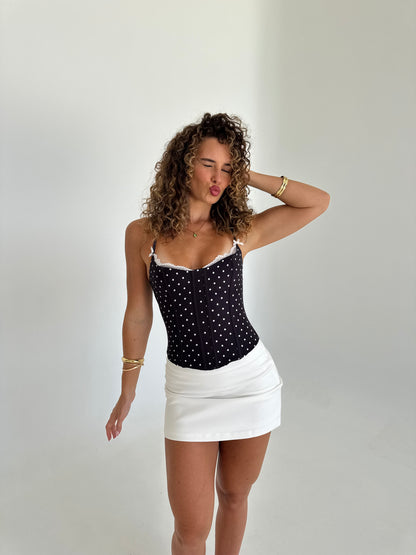 Eclipse Lace Trim Bustier - Black & White Polka Dot