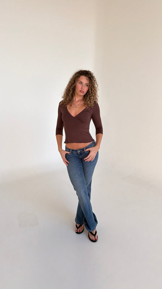 Blair 3/4 V-neck Crop - Chocolate