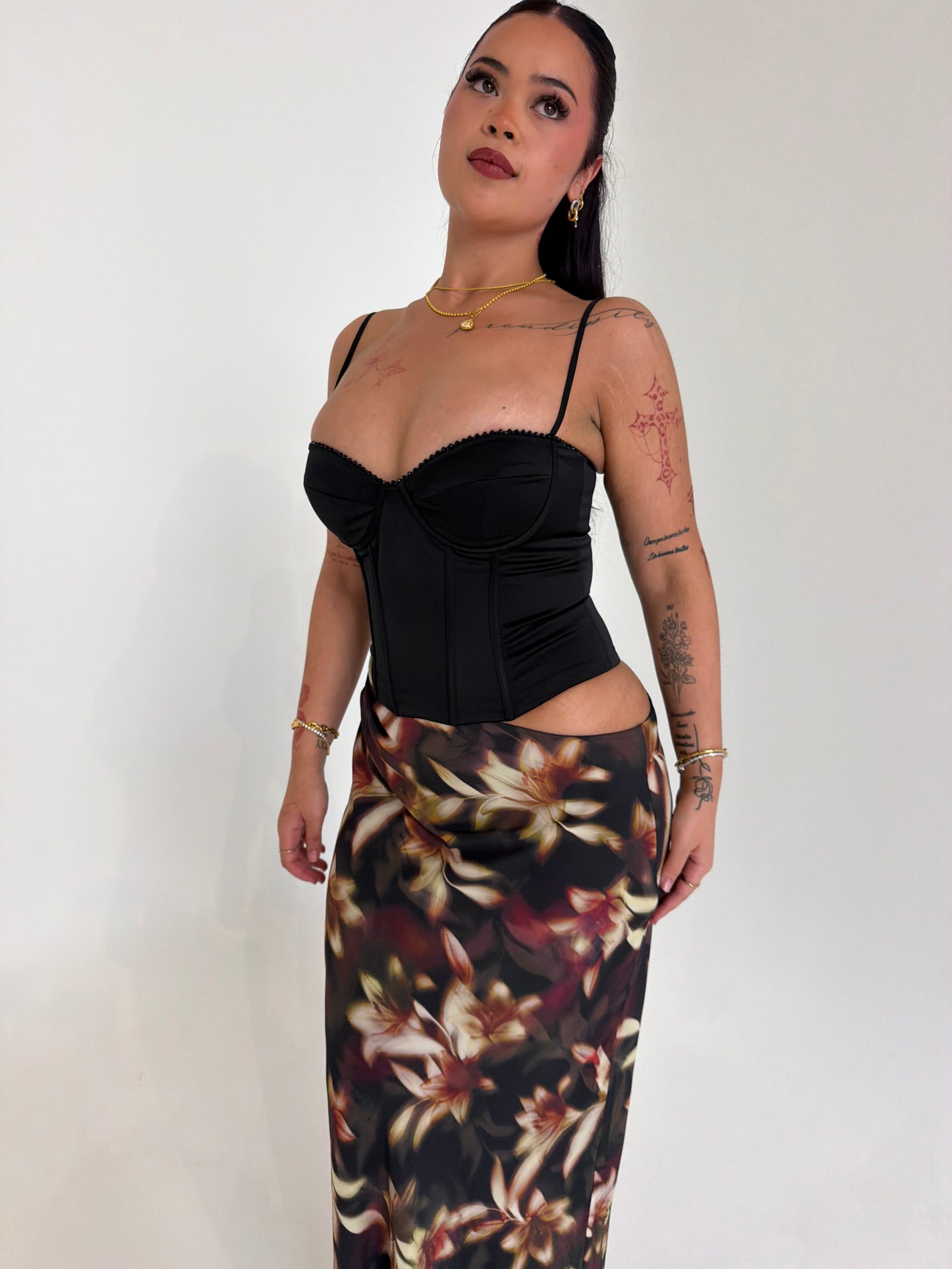 Moonlight Bustier Cut Out Maxi Dress - Black