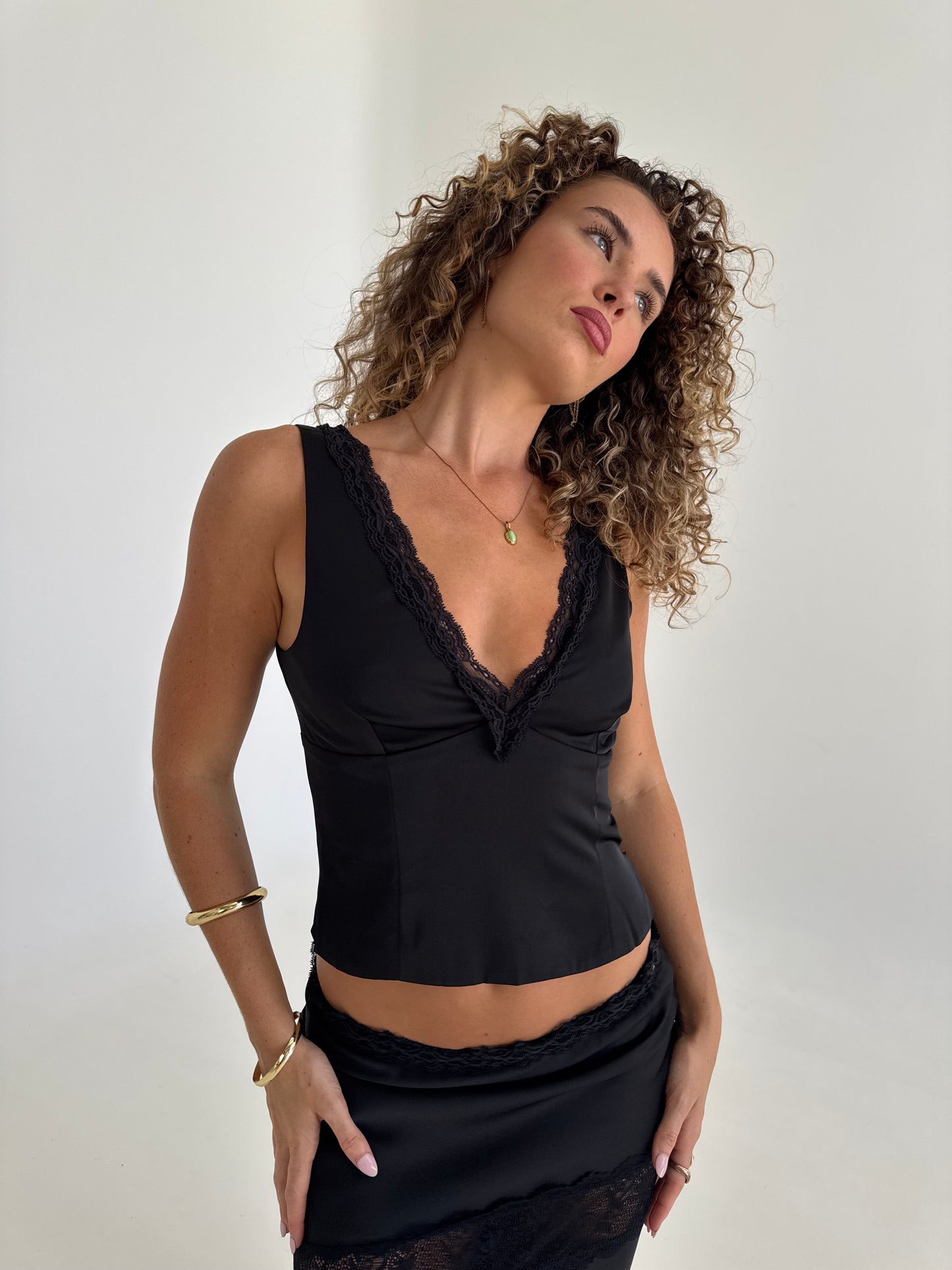 Angel Lace Trim Top - Black