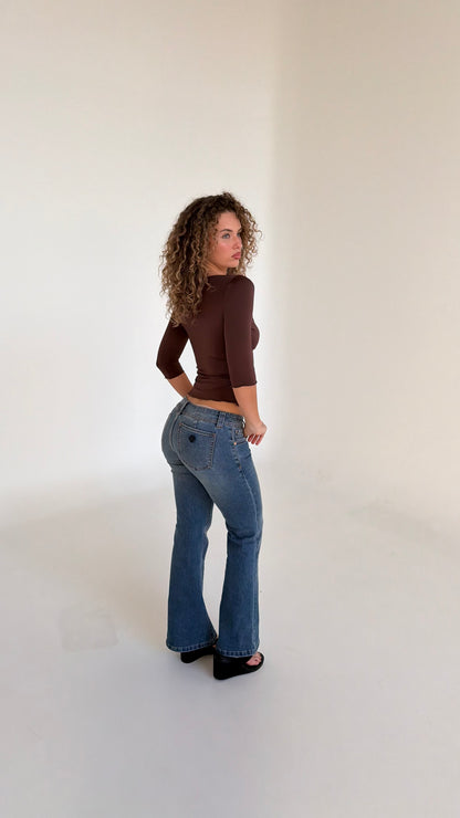 Blair 3/4 V-neck Crop - Chocolate