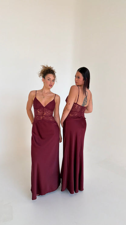 Selene Lace Maxi Dress - Wine