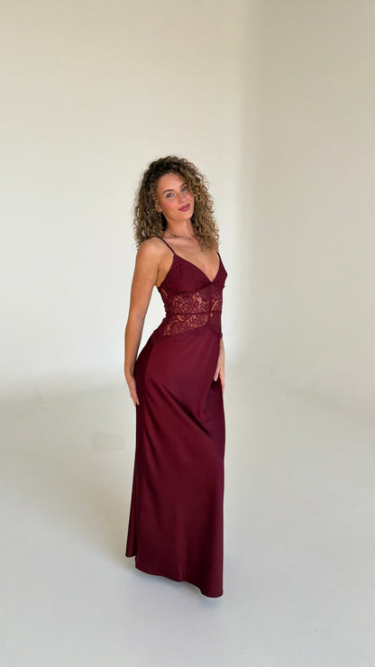 Selene Lace Maxi Dress - Wine