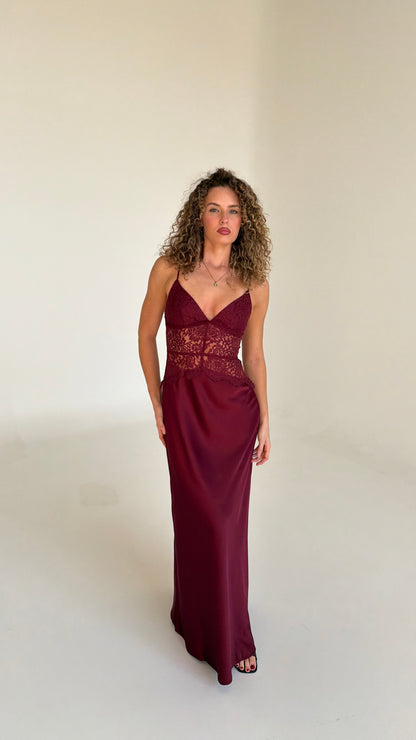 Selene Lace Maxi Dress - Wine