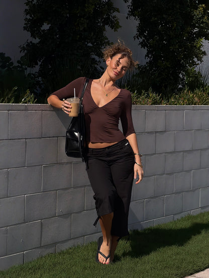Blair 3/4 V-neck Crop - Chocolate