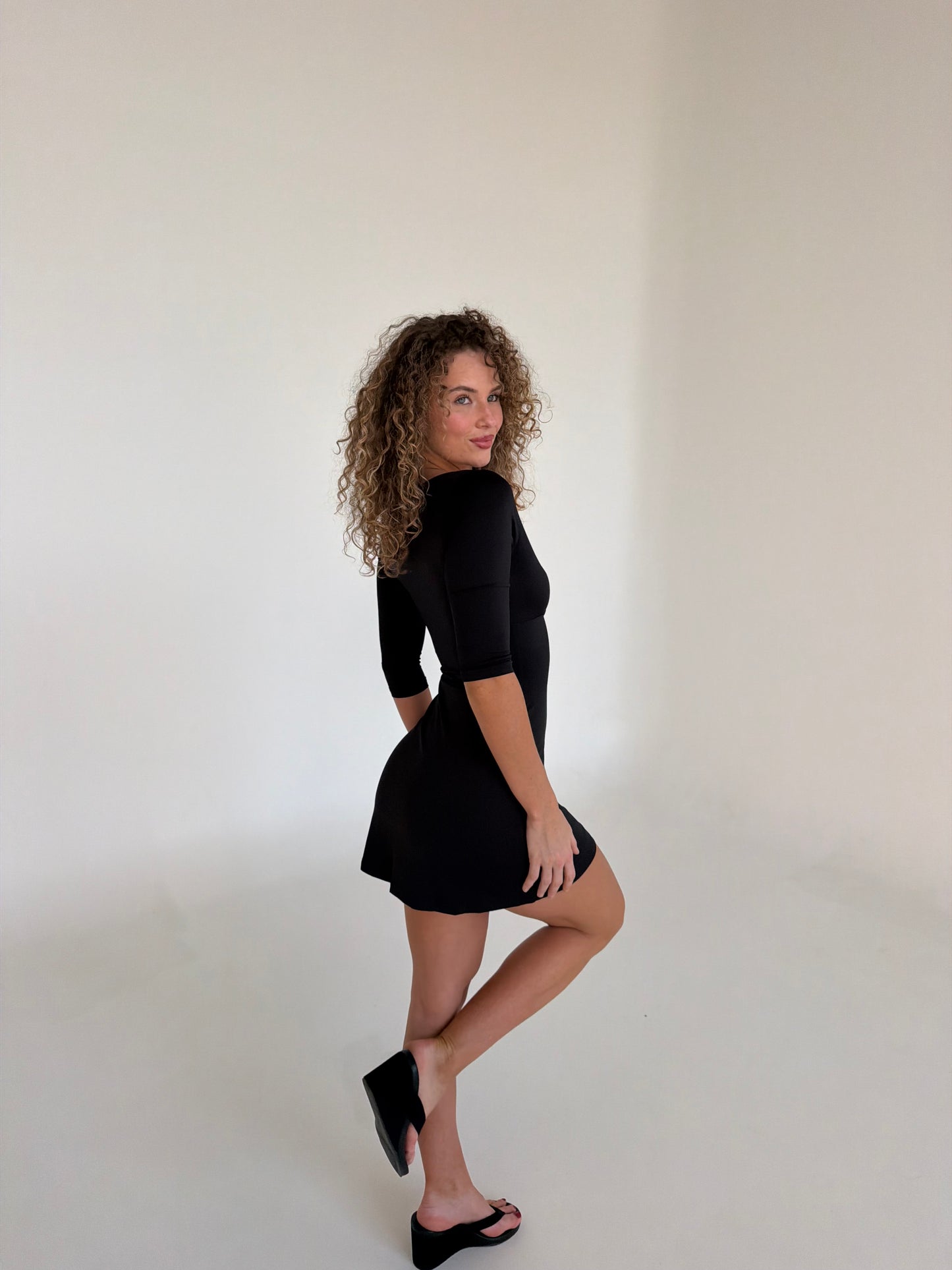 Isla 3/4 Sleeve Mini Dress - Black