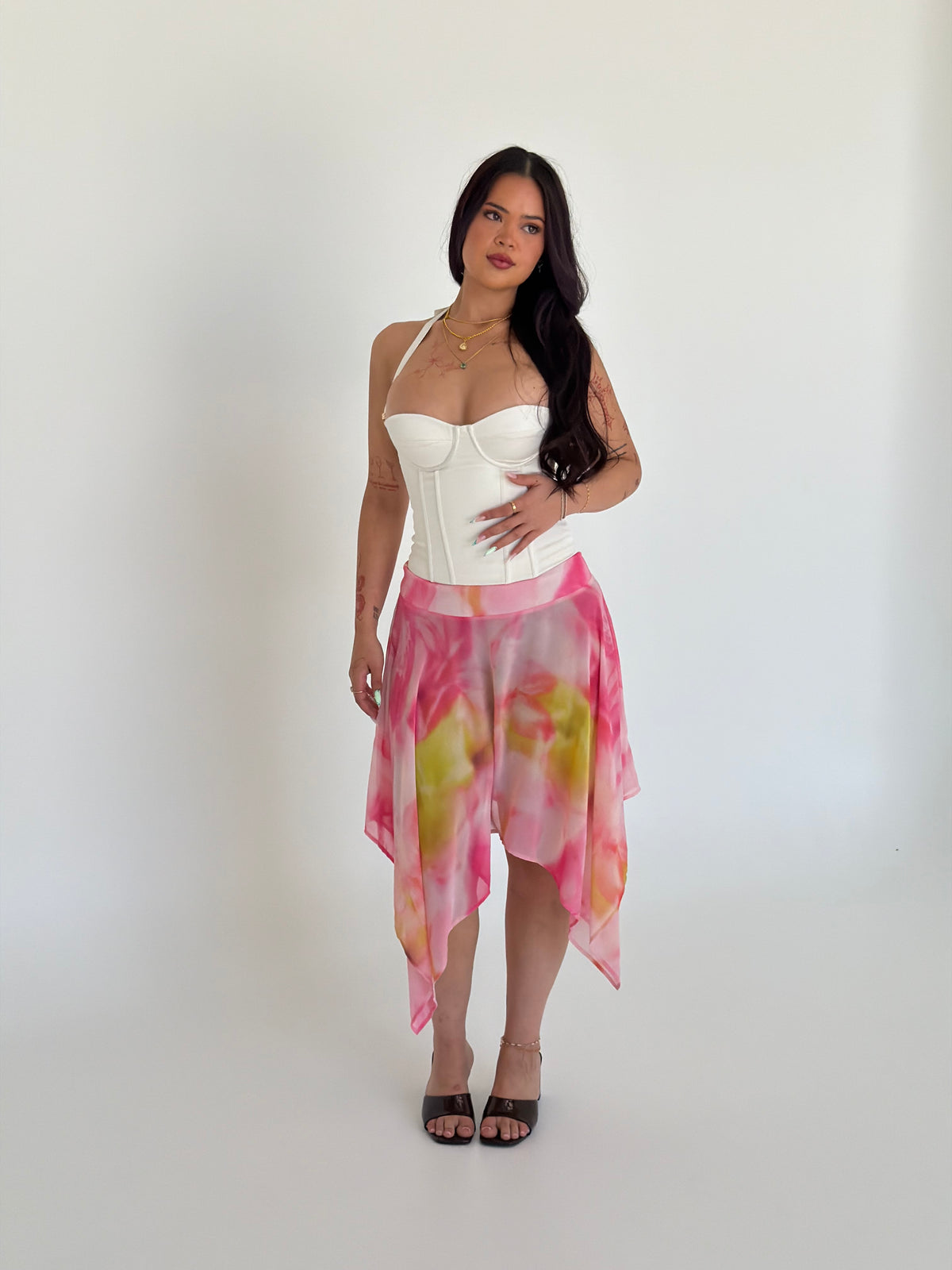 Serena Handkerchief Midi Skirt - Pink