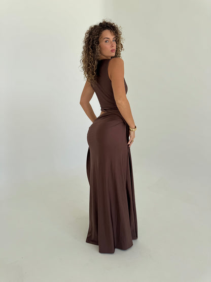 Muse Deep Plunge Maxi Dress - Bitter Chocolate