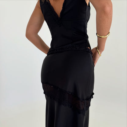 Angel Lace Trim Maxi Skirt - Black