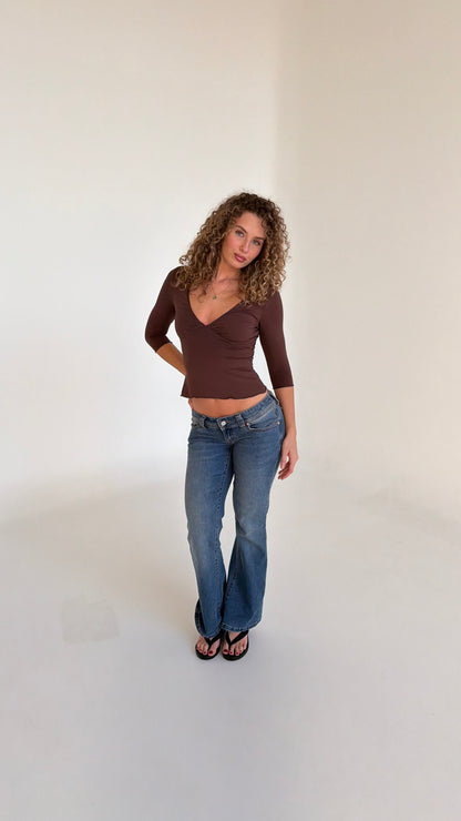 Blair 3/4 V-neck Crop - Chocolate