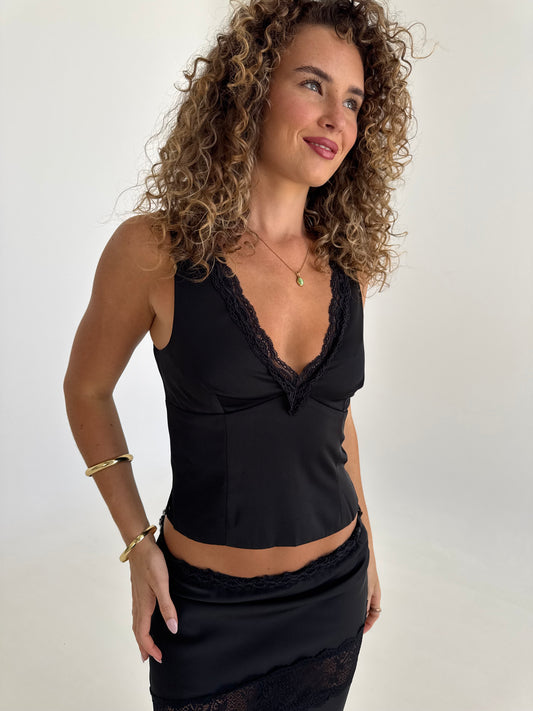 Angel Lace Trim Top - Black