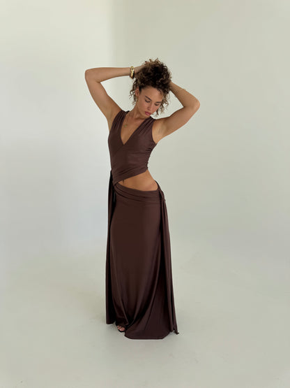 Muse Deep Plunge Maxi Dress - Bitter Chocolate