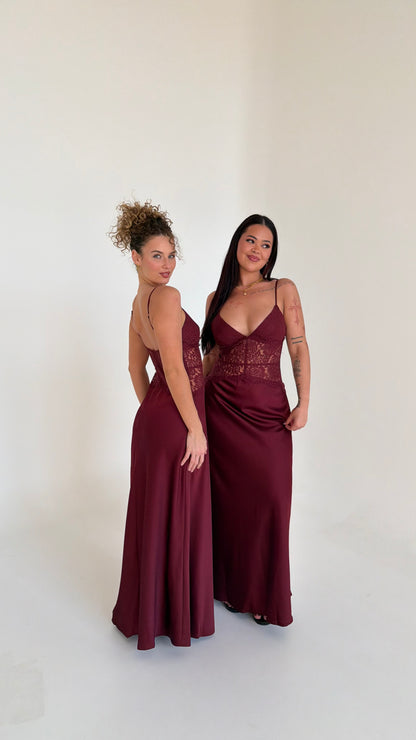 Selene Lace Maxi Dress - Wine