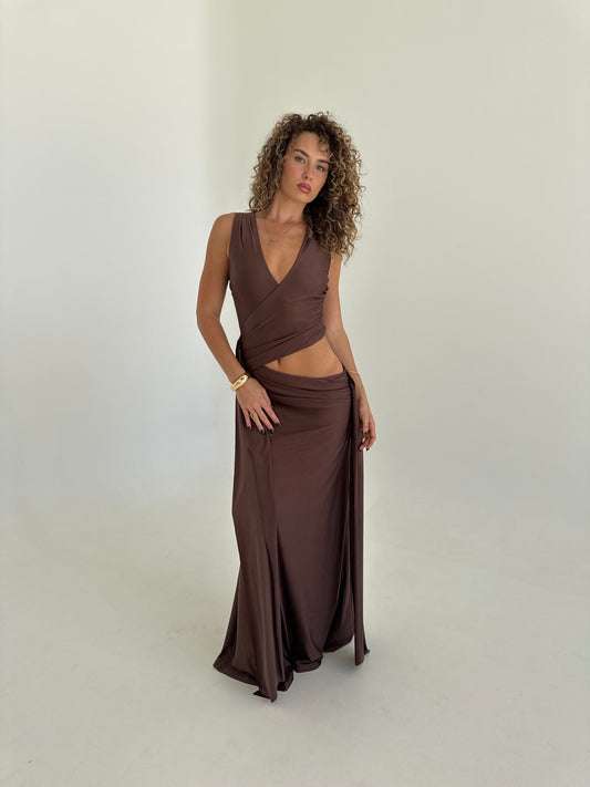 Muse Deep Plunge Maxi Dress - Bitter Chocolate