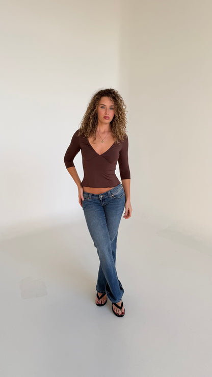 Blair 3/4 V-neck Crop - Chocolate