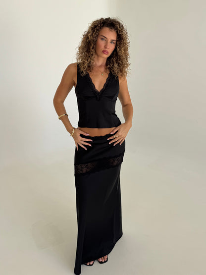 Angel Lace Trim Maxi Skirt - Black
