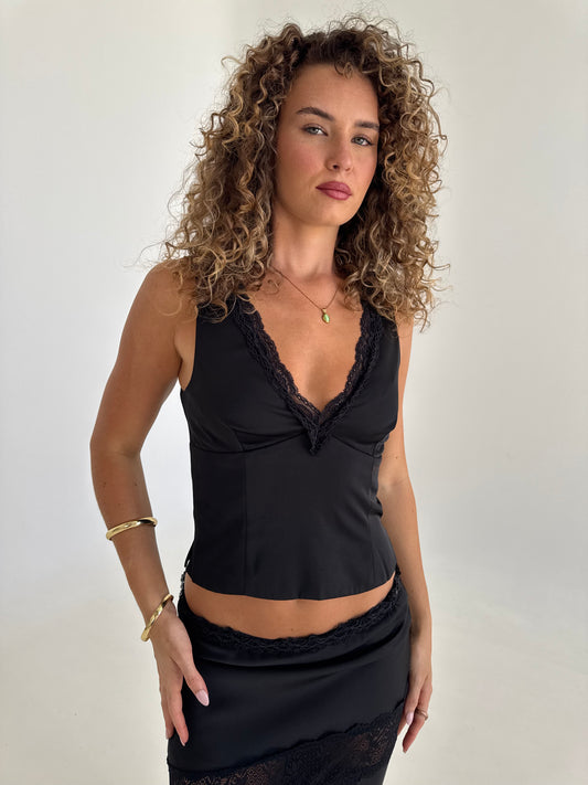 Angel Lace Trim Top - Black